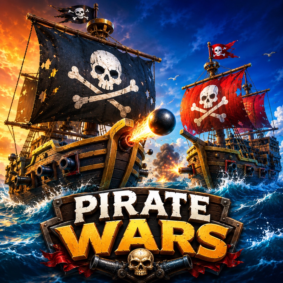 Pirate Wars — two pirate ships clashing on a stormy sea
